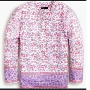 J. Crew Women XXL Iris Print Floral Tunic Top Long Sleeve Metallic Weave‎ READ